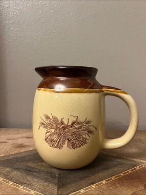 Vintage Two-Tone Brown & Cream Ceramic Harvest Mug